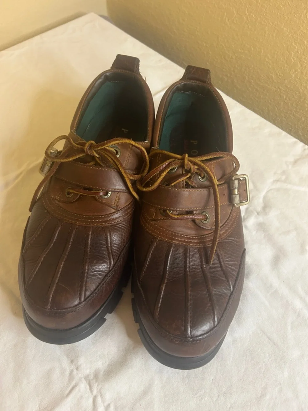 Polo by Ralph Lauren Brown Leather Men’s Boat Shoes with Lace & Buckle Size 11D